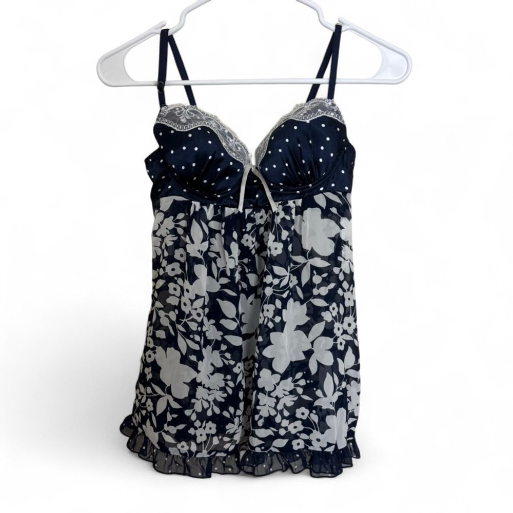 Y2K navy apt.9 rare blue & white sailor polkadot babydoll top
